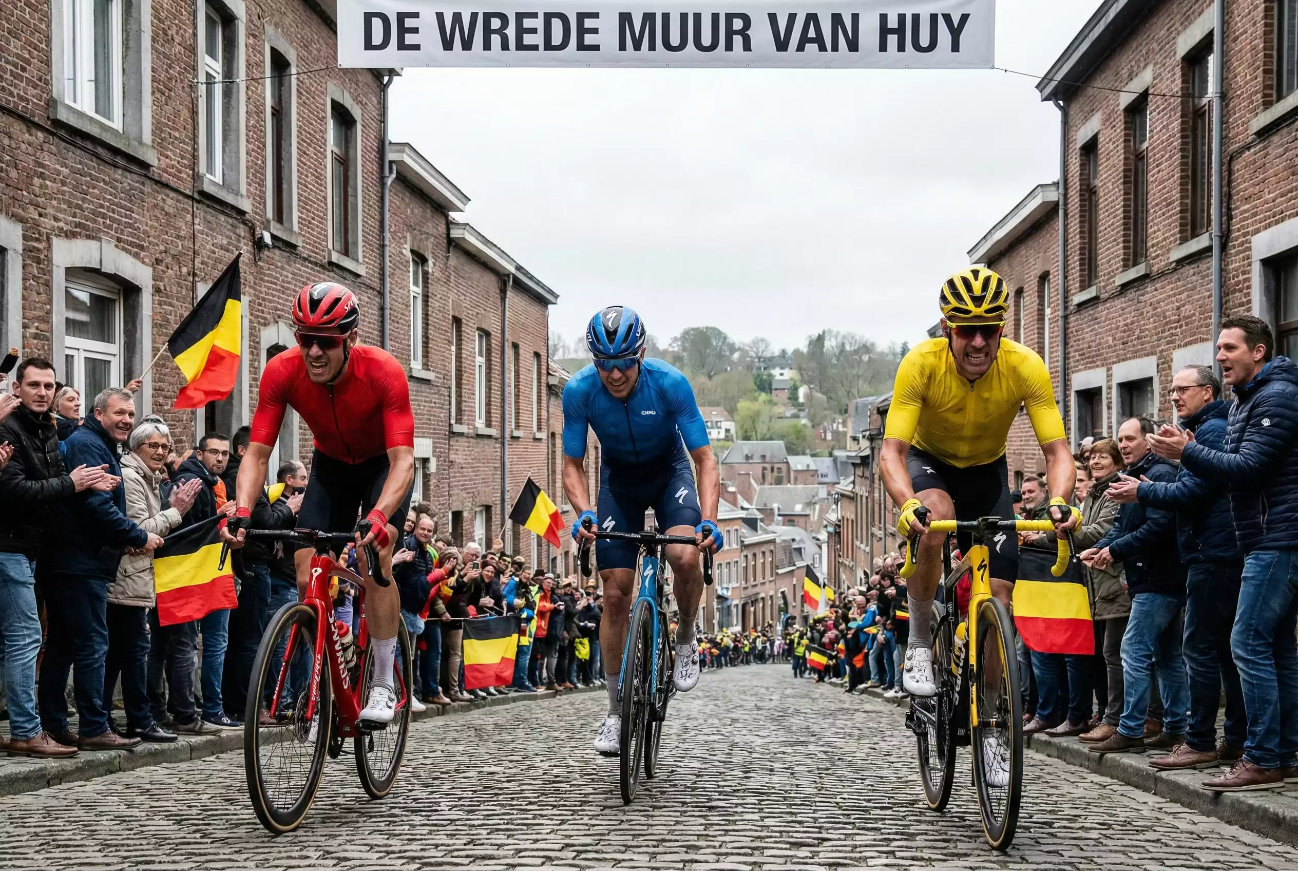 Wielrenners beklimmen steile Muur van Hoei in Waalse Pijl