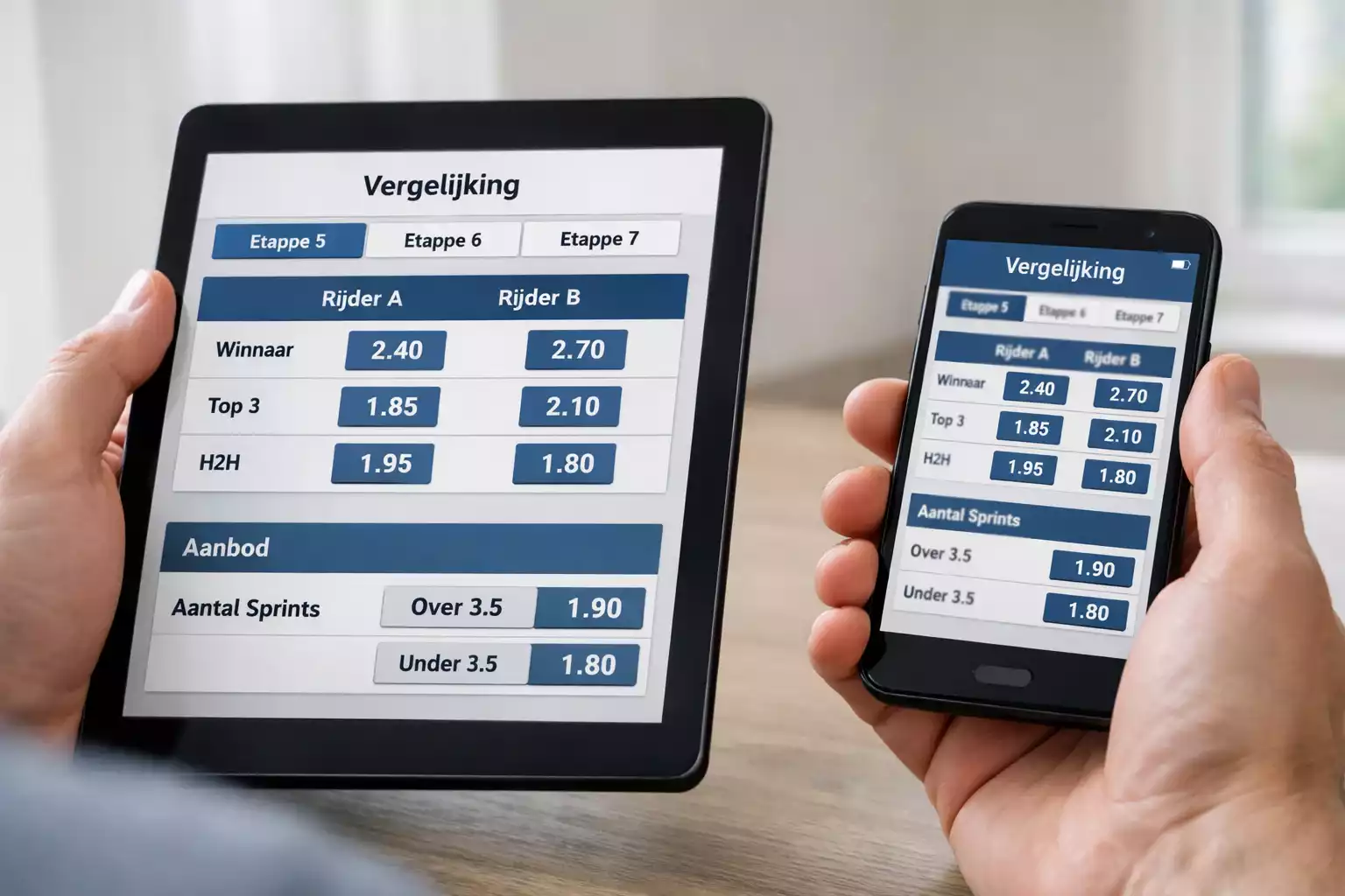 Vergelijking van wielrenodds bij verschillende bookmakers