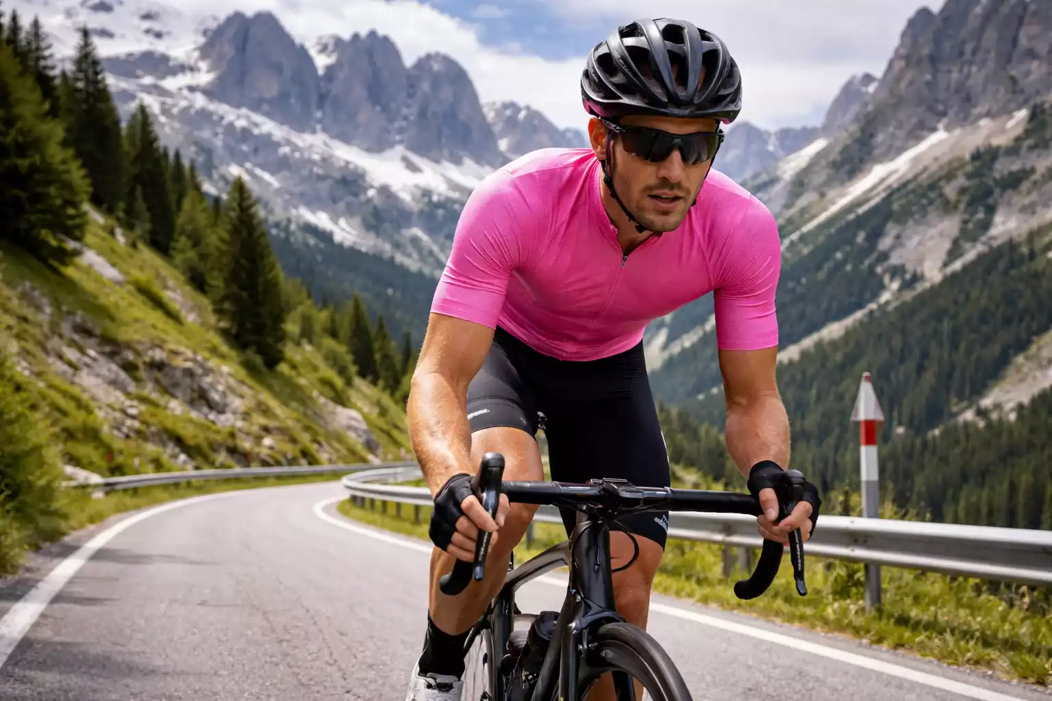 Wielrenner in roze leiderstrui Giro d'Italia