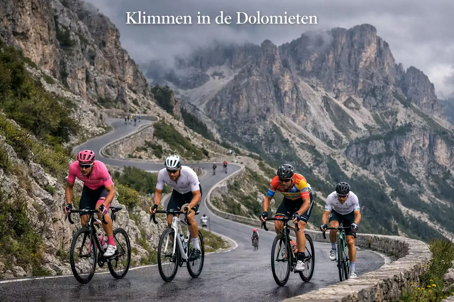 Wielrenners beklimmen steile bergpas tijdens grote ronde