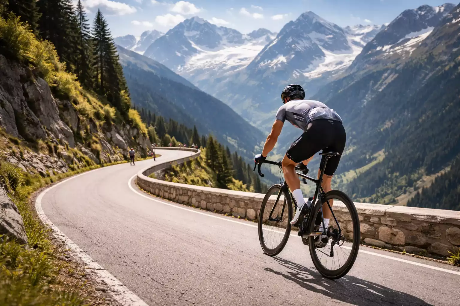 Wielrenner beklimt steile bergweg