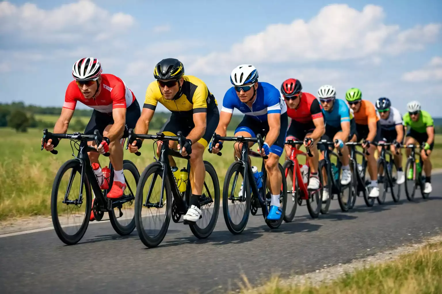 Professionele wielrenners in volle actie tijdens koers
