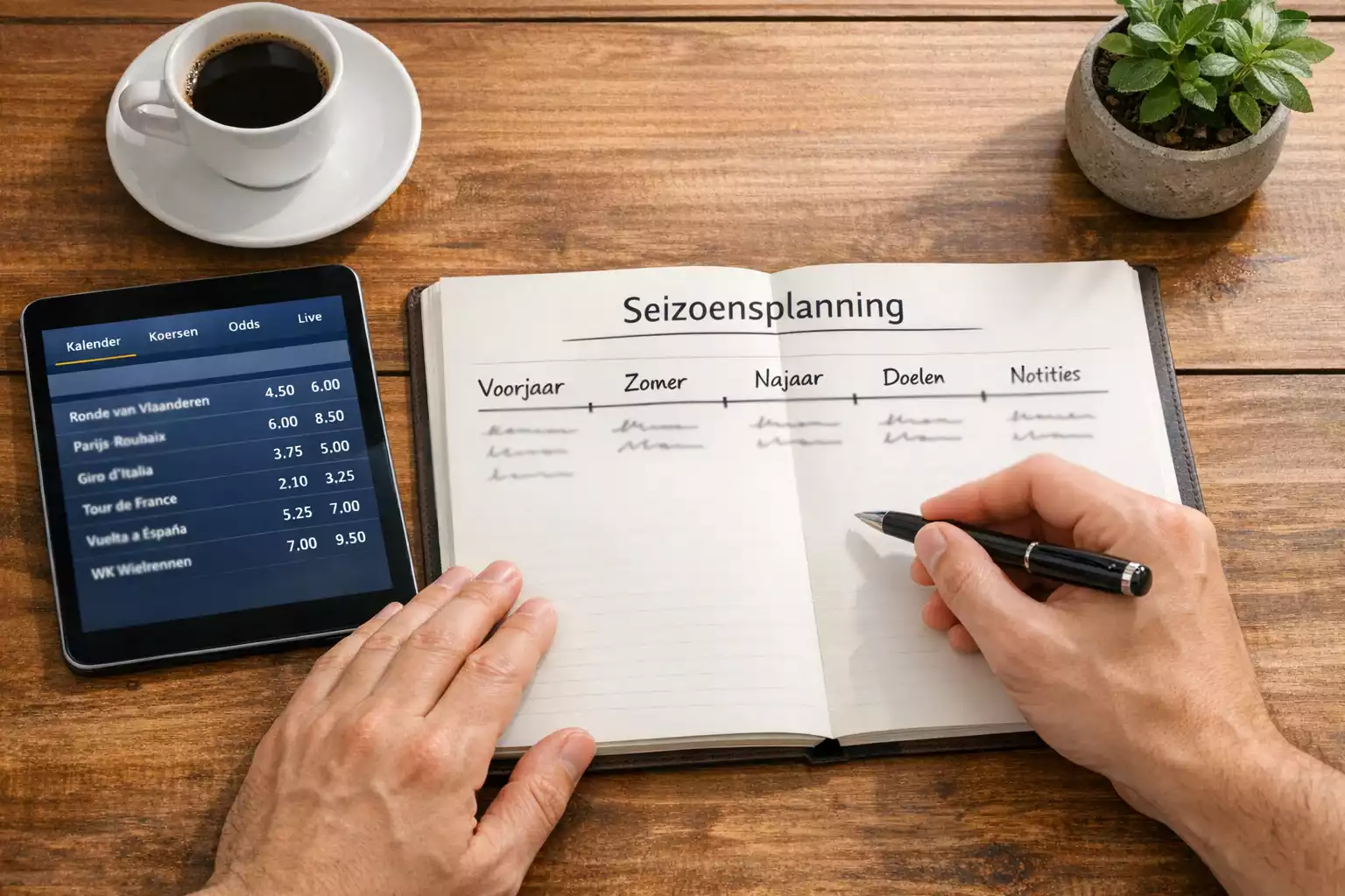 Wielerkalender met grote rondes gemarkeerd