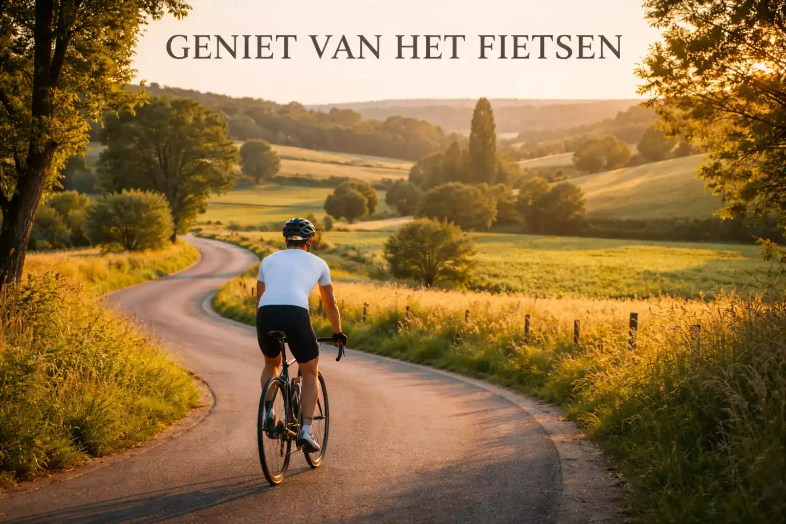 Rustige wielrenner fietsend door schilderachtig landschap