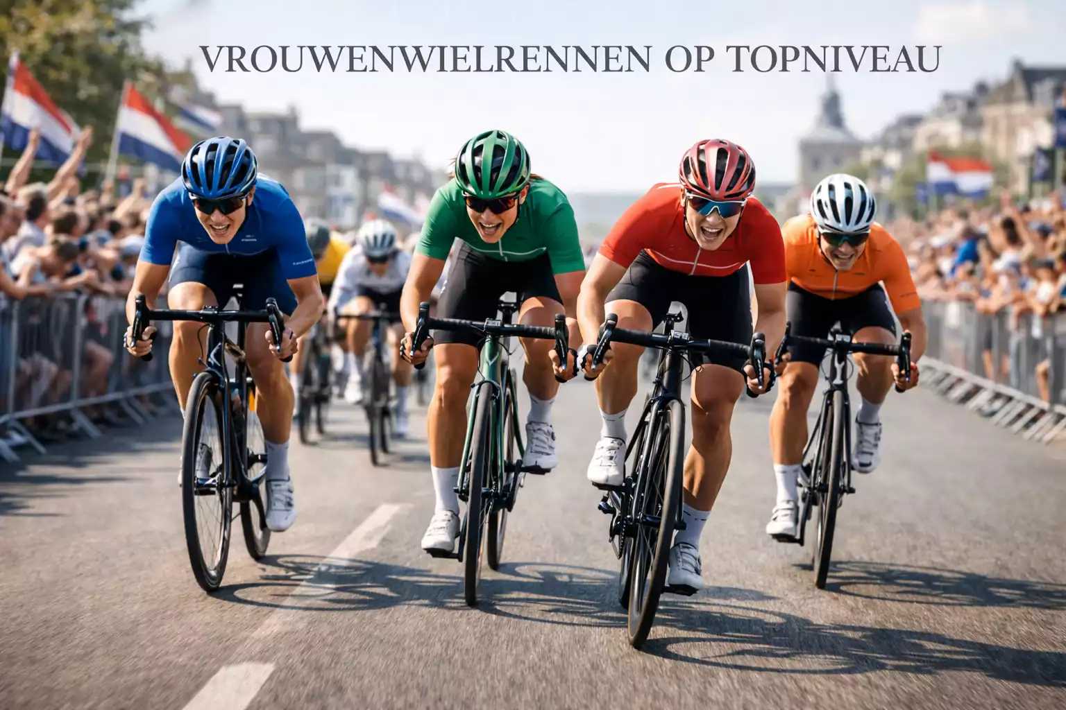 Vrouwelijke wielrenners in professionele koers tijdens sprint